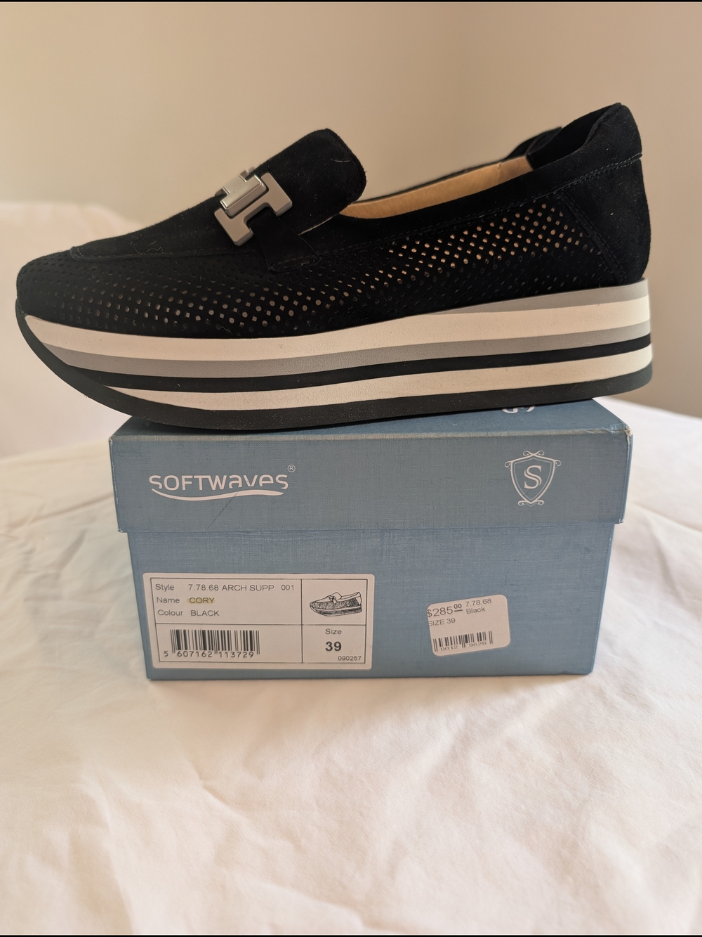 Softwaves Black Perforated Platform Loafer